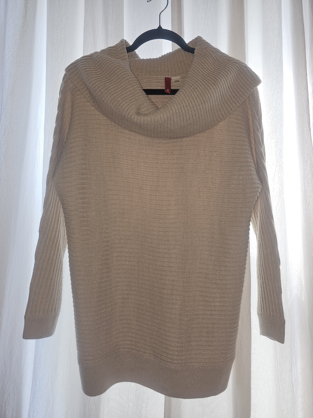 H&M Cream Ribbed Cowl Neck Sweater Tunic